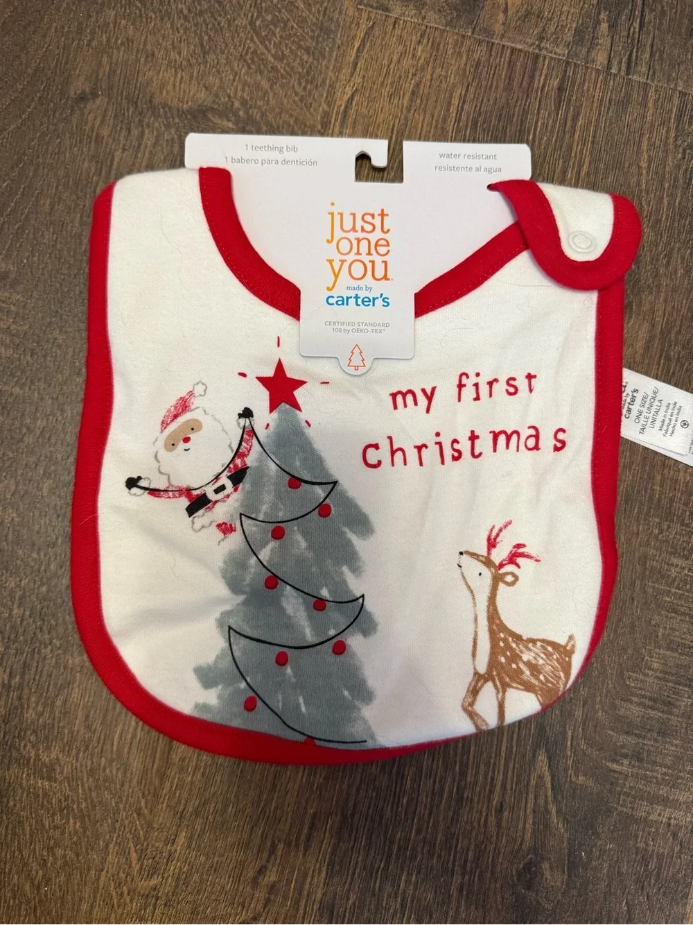 Carter's Red & White 'My First Christmas' Holiday Baby Bib